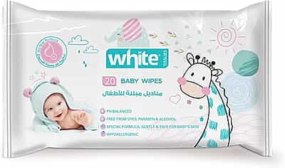 White Wet Wipes for Babies - 20 Wipes