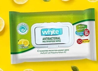 White Antiseptic Wipes - 50 Wipes