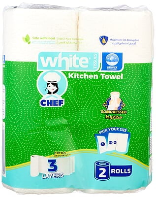 White Chef Kitchen Towel - 2 Rolls