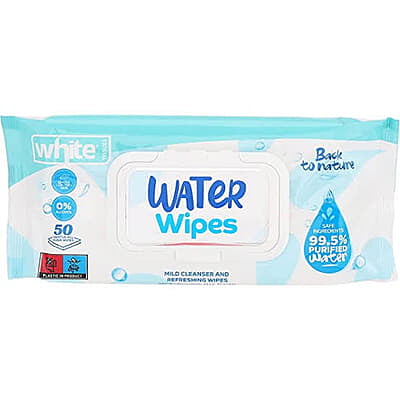 White Wet Wipes Water-Based - 50 Wipes