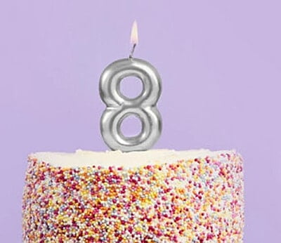 Number 8 Silver Candle