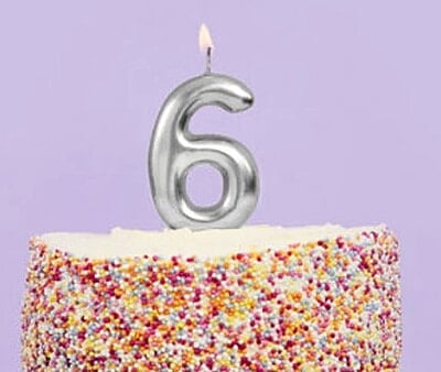 Number 6 Silver Candle
