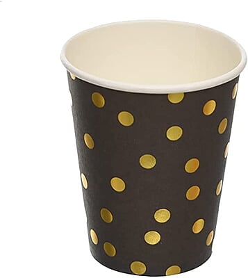 Black Paper Cup with Gold Dots - Pack of 10 Pieces