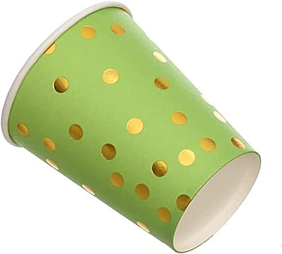 Green Paper Cup with Gold Dots - Pack of 10 Pieces