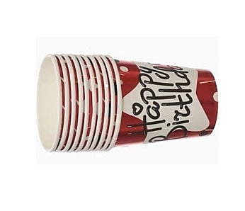 Glossy Red Birthday Cup - Pack of 10 Pieces