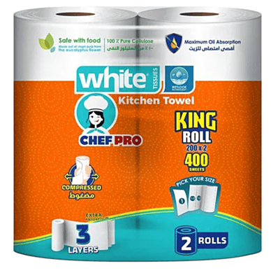 White Chef Pro Kitchen Towel - 2 Rolls