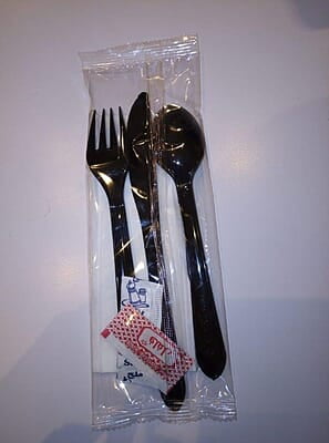 Black Travel Cutlery Set - Fork, Spoon, Knife, Napkin, Salt, Black Pepper